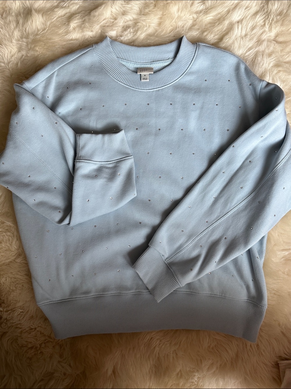 a new day Light Blue Crewneck Sweater with Tiny Stud Details